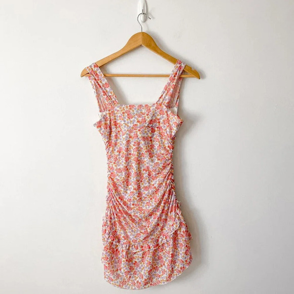 ASOS Petite Ditsy Floral  Ruched Frill Peplum Mini Dress Size 8 - Picture 6 of 8